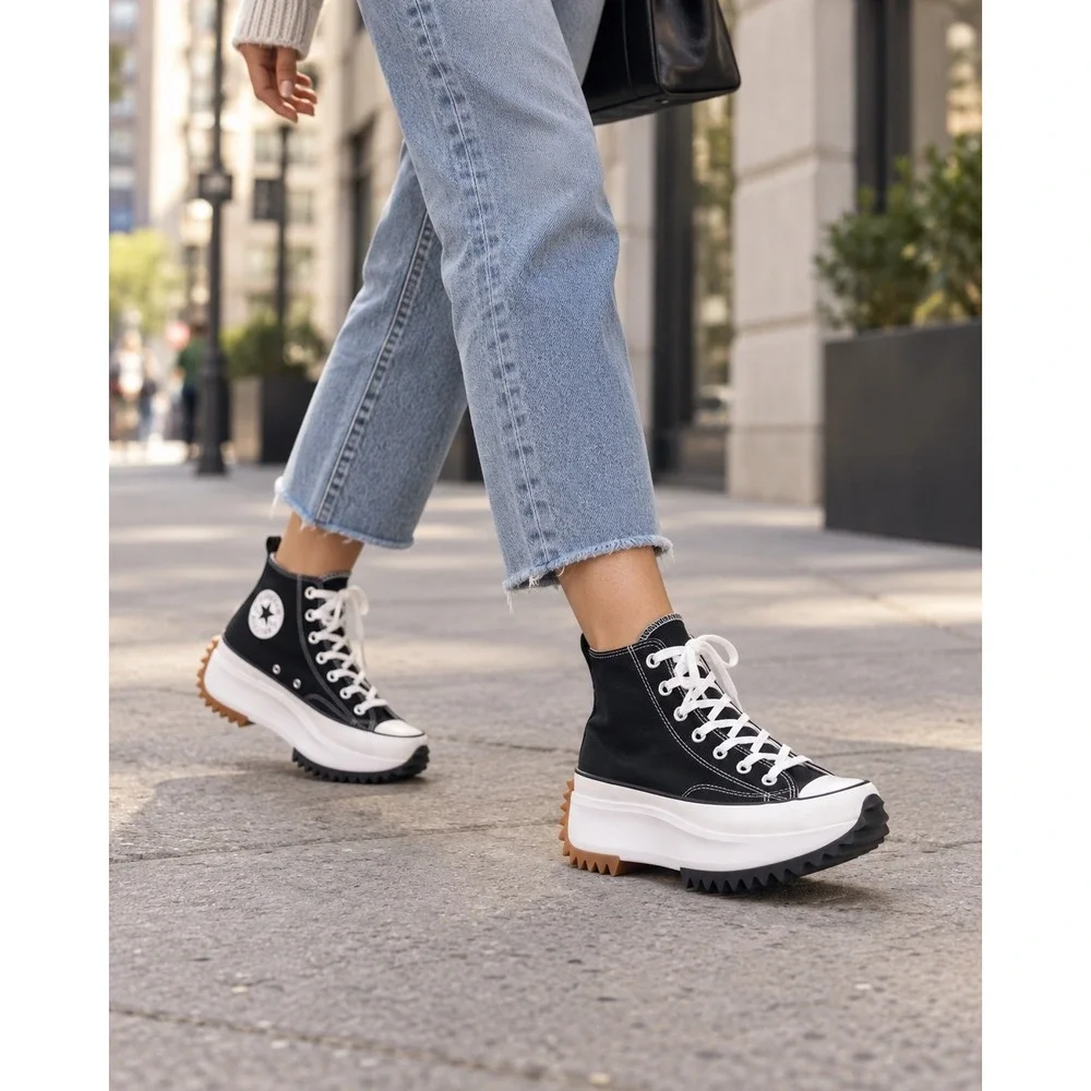 Converse Run Star Hike High Top Platform Shoes US Men 7 Womens 8.5 Black 166800C